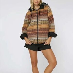 O’Neill Sanoh Reversible Quilted Puffer Jacket Superfleece Lined Black Brown M